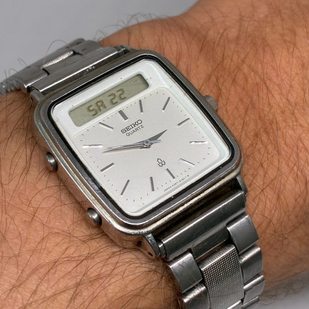 Rare Seiko Quartz H357-5090 Silver Dial Men's Ana-Digi Vintage Watch-Working!